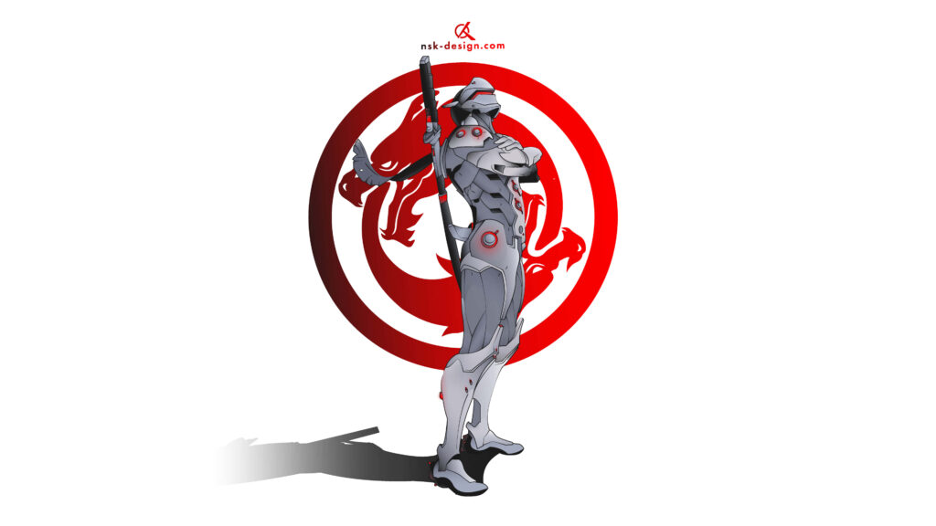 Minimalist Overwatch Character Wallpaper with Red Emblem Background