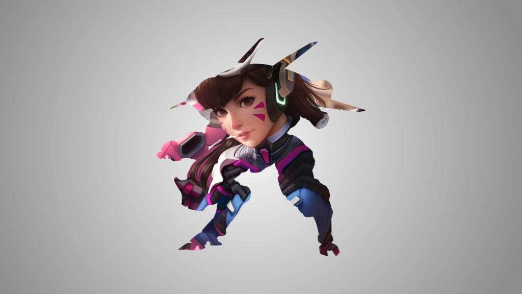 Minimalist D.Va Wallpaper: Fragmented Design on Grey Background