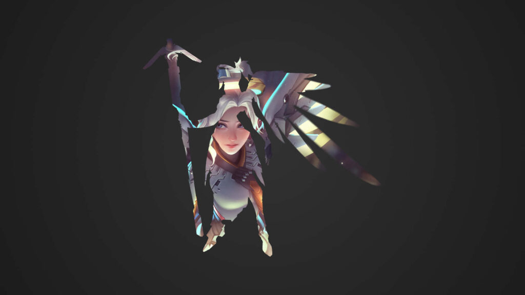 Minimalist Mercy Overwatch Wallpaper: Elegant Design on Dark Background