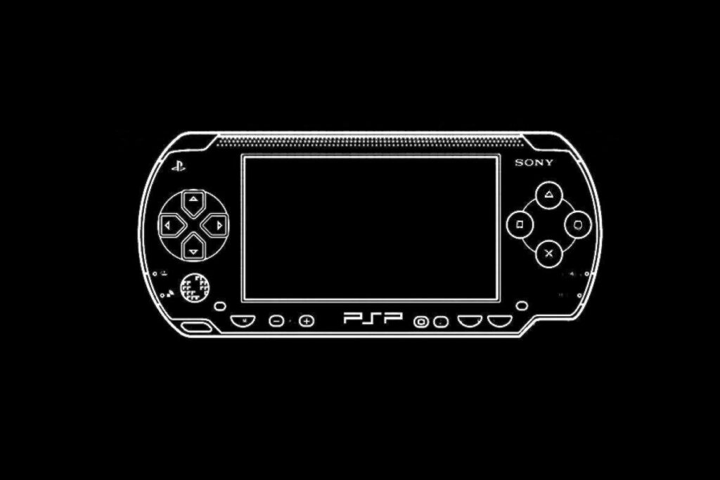 Minimalist White PSP Line Drawing Wallpaper on Black Background