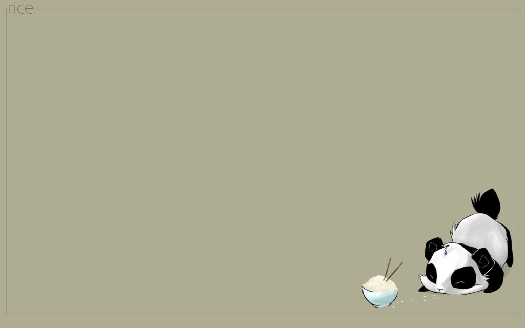 Minimalist Panda Wallpaper: Serene Design with Rice Bowl & Chopsticks