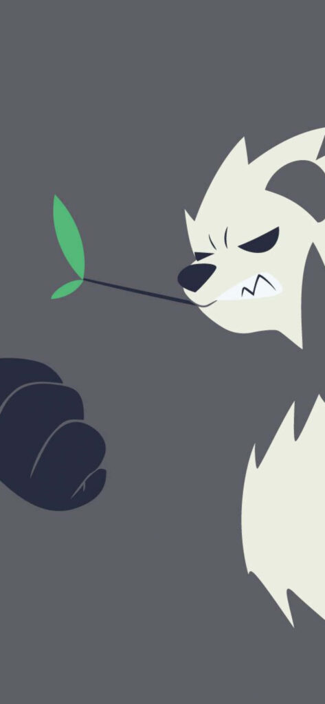 Minimalist Pangoro Wallpaper: Panda Art with Leaf on Solid Background