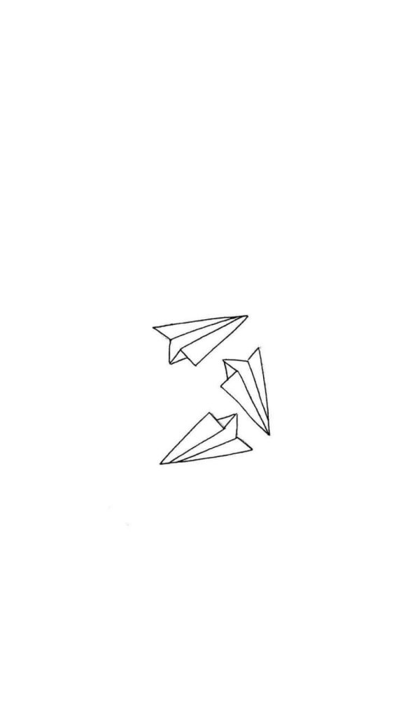 Minimalist wallpaper with three black paper airplanes on white background for iPhone design
