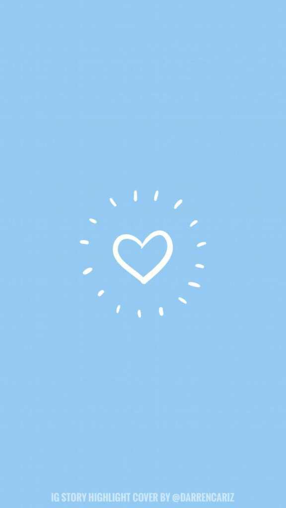 Minimalist Pastel Blue Wallpaper with White Heart & Radiating Lines