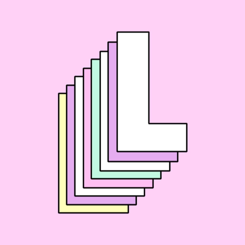 Minimalist pastel wallpaper with cascading layered L shapes in white mint purple yellow on pink