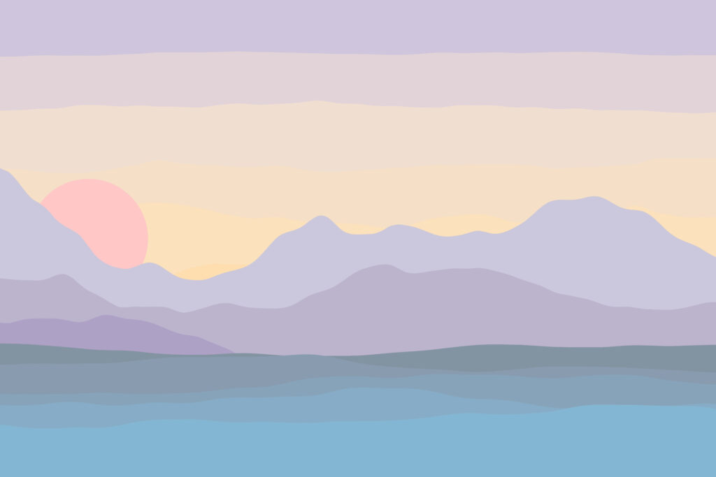 Pastel Minimalist Landscape Wallpaper: Serene Hills & Distant Sun