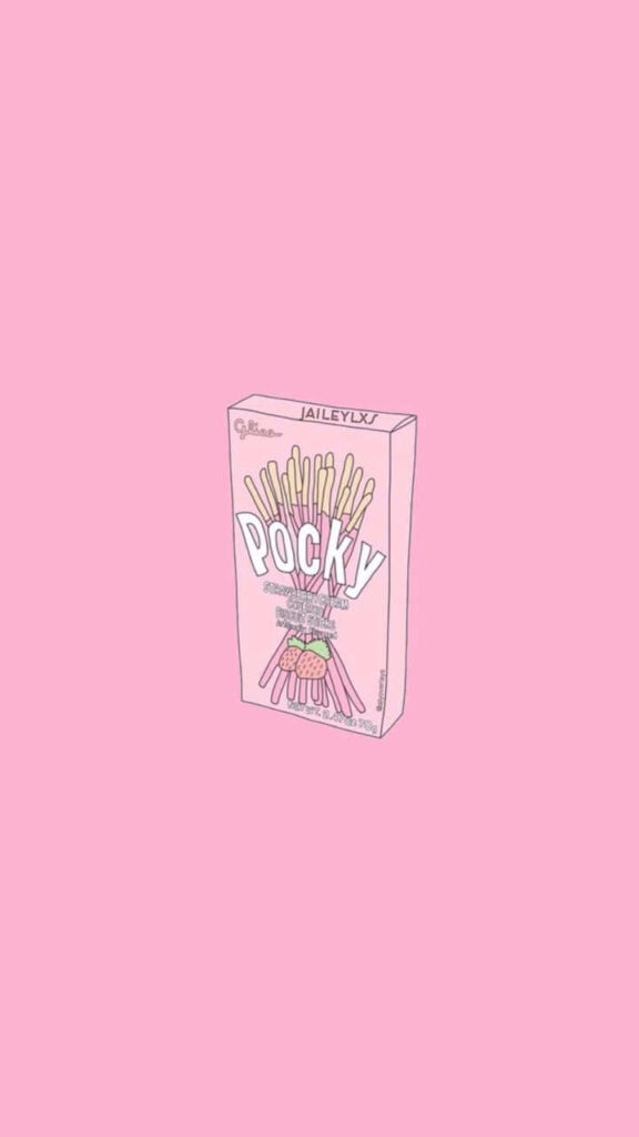 Minimalist Pastel Pink Wallpaper with Strawberry Pocky Illustration