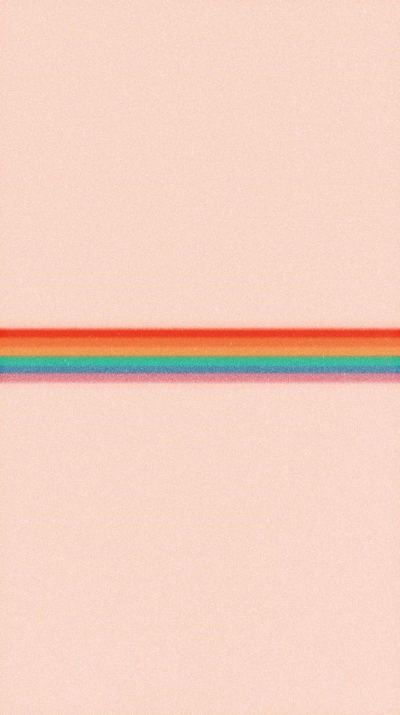 Minimalist pastel pink wallpaper with centered muted rainbow stripe and retro grainy texture