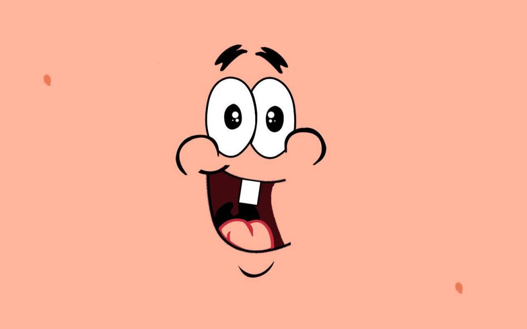 Minimalist Patrick Star wallpaper close-up with wide grin on pale pink SpongeBob background