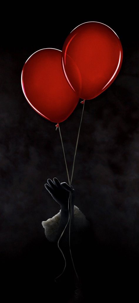 Minimalist Pennywise glove holding red balloons on black background IT horror wallpaper iPhone Pro Max