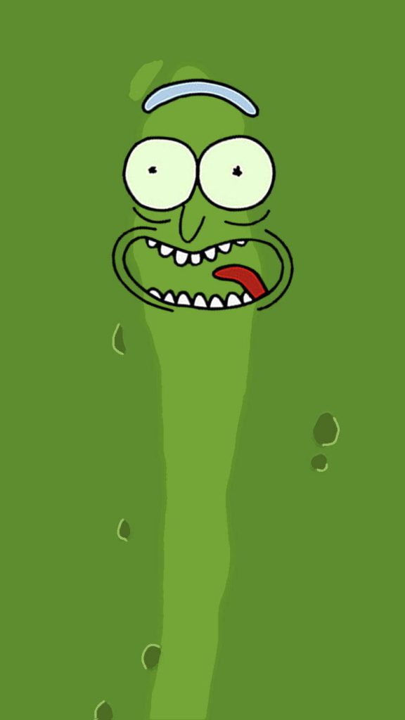 Pickle Rick close-up wallpaper vibrant green background minimalist Rick and Morty design