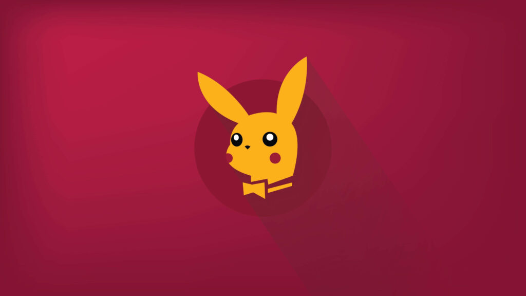 Minimalist Pikachu Wallpaper with Red Background & Playful Bowtie