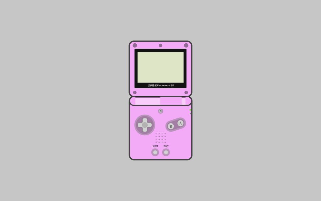 Minimalist pink Game Boy Advance SP wallpaper on light gray background retro gaming design