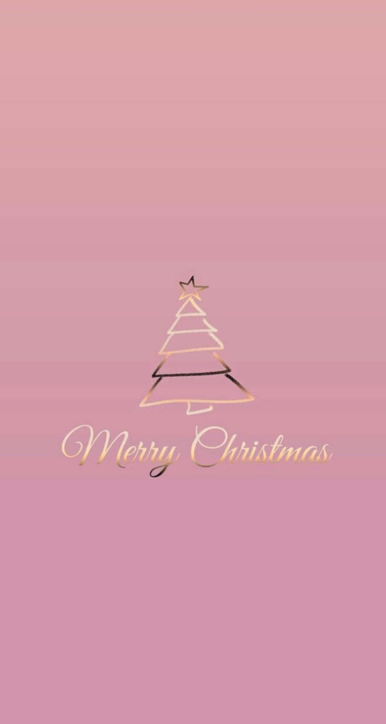 Minimalist Pink Gradient Wallpaper with Gold Merry Christmas Tree