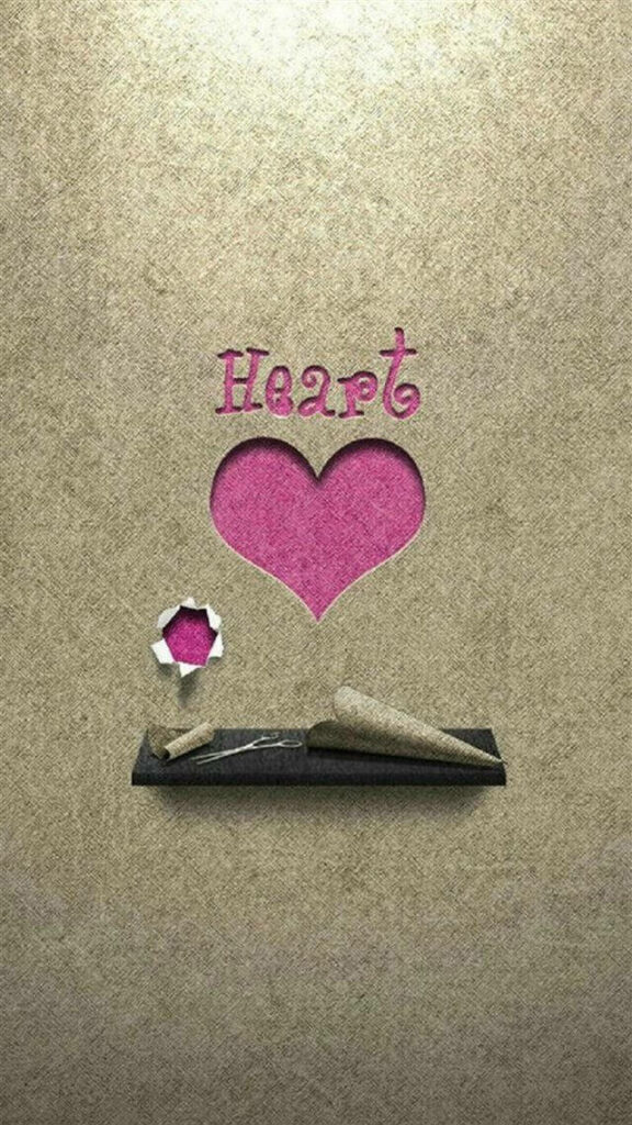 Minimalist 3D Pink Heart Wallpaper for iPhone – Textured Beige Background