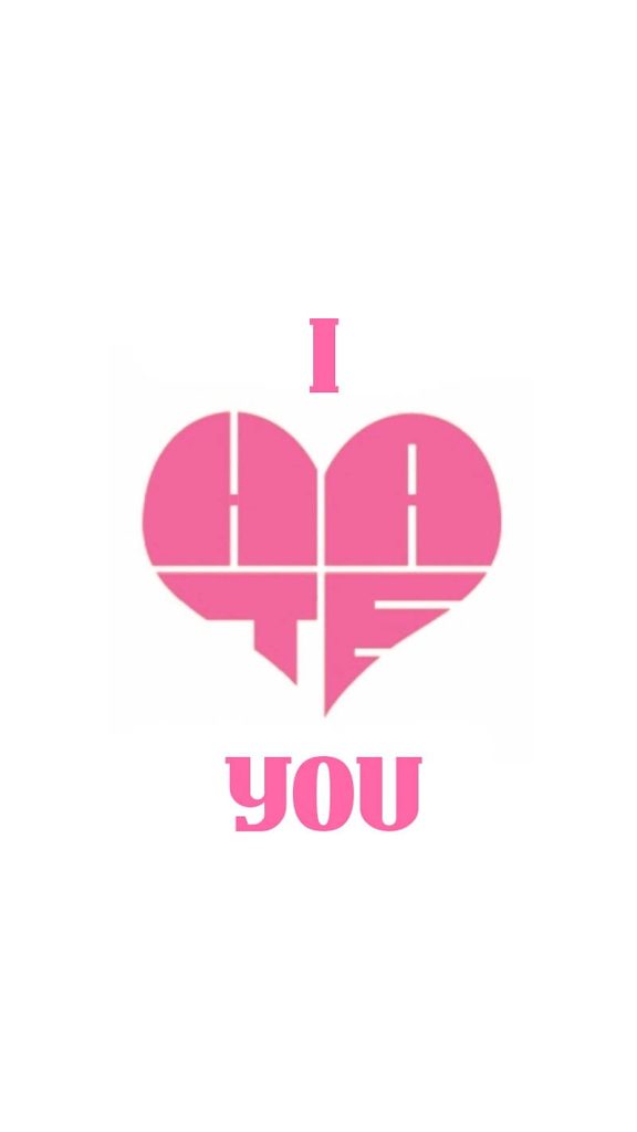 Minimalist pink heart spelling hate with I above you below modern ironic I hate you vector wallpaper