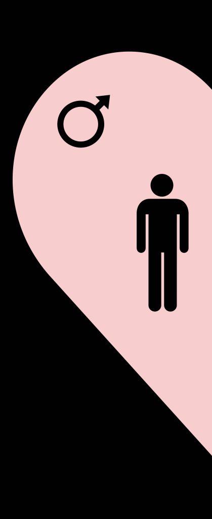 Minimalist wallpaper with pink half-heart black male gender symbol and stick figure vector art