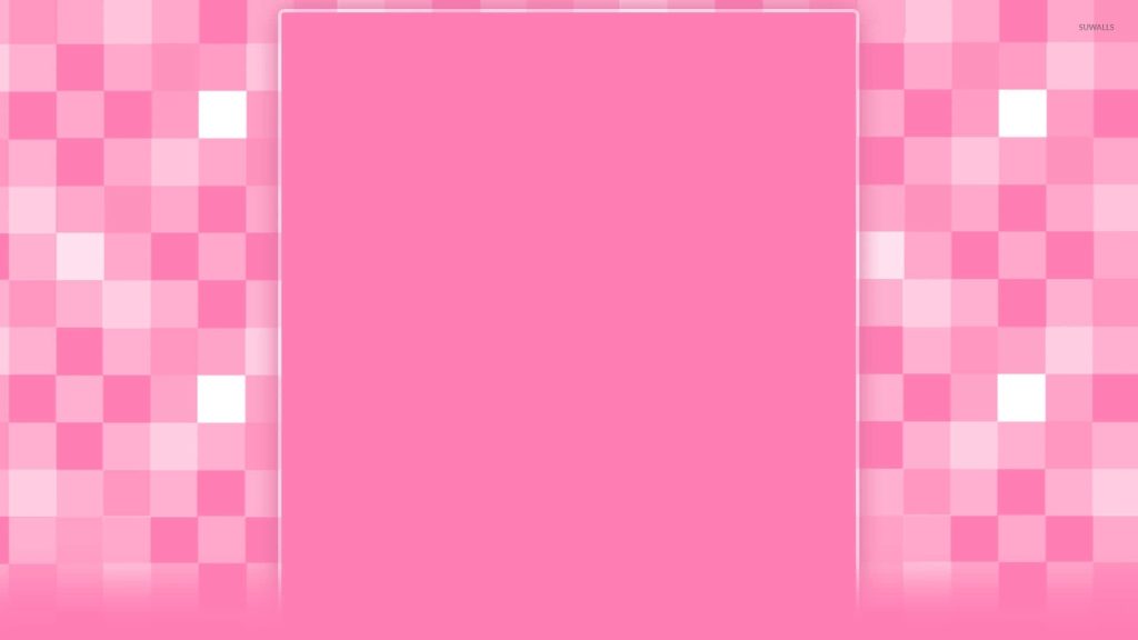 Minimalist pink squares digital wallpaper with pixelated grid and solid light pink center background