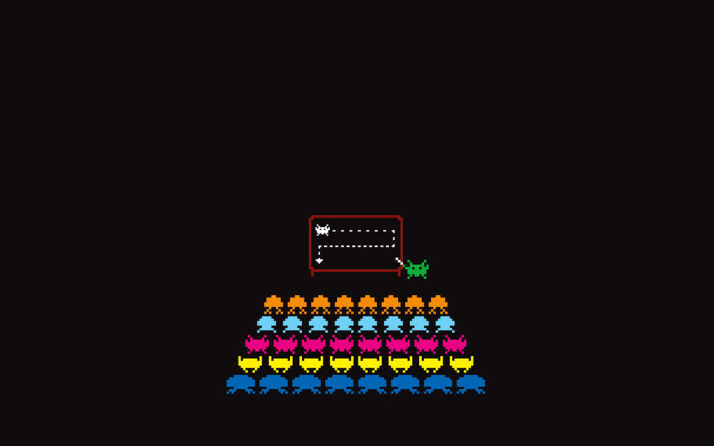 Retro Pixel Art Wallpaper: Colorful Alien Invaders on Black Background