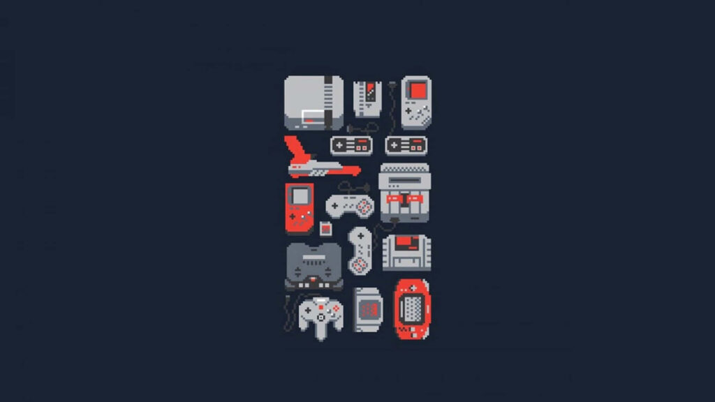 Minimalist Pixel Art Wallpaper of Retro Gaming Consoles & Handhelds