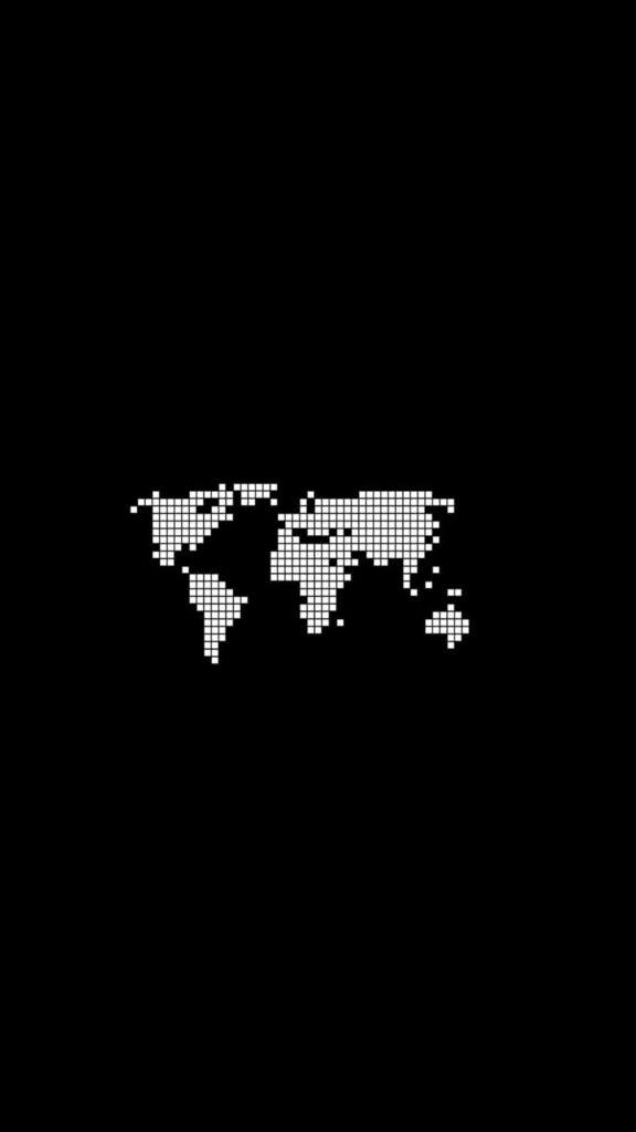 Minimalist Pixelated World Map Wallpaper on Black AMOLED Background
