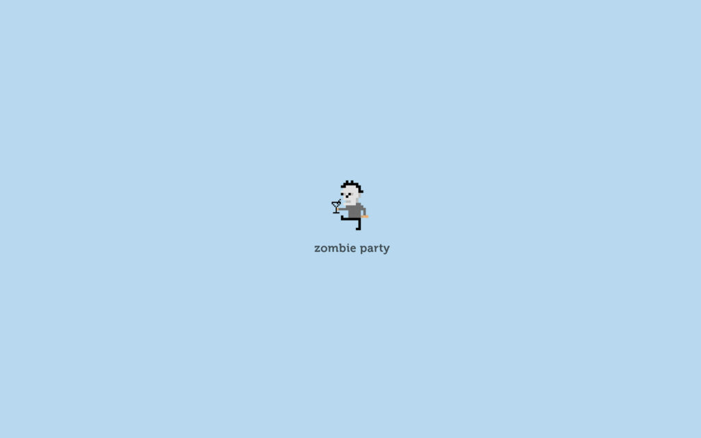 Minimalist Pixelated Zombie Wallpaper with 'Zombie Party' Text
