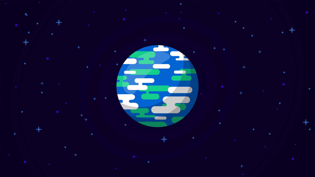 Minimalist Vector Planet Wallpaper on Dark Starry Background