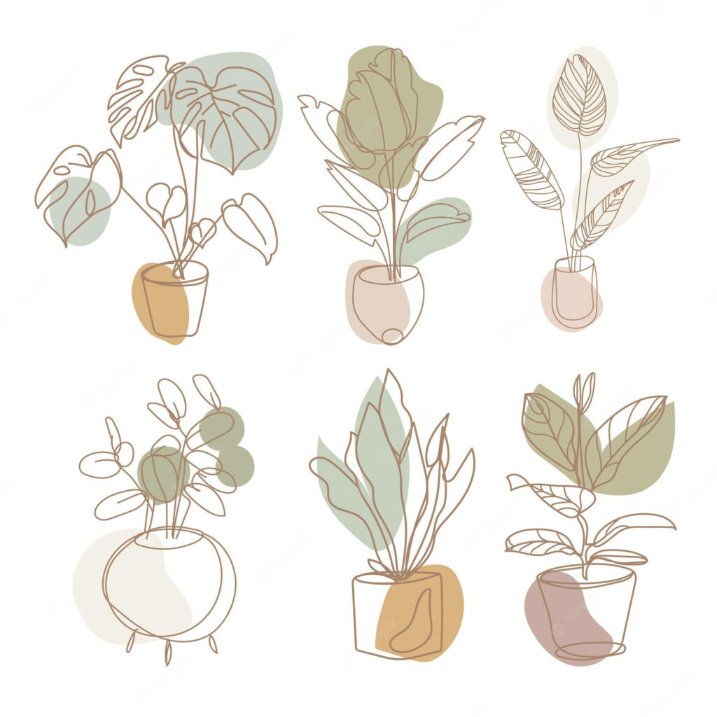 Minimalist Potted Plants Wallpaper: Elegant Green & Brown Design