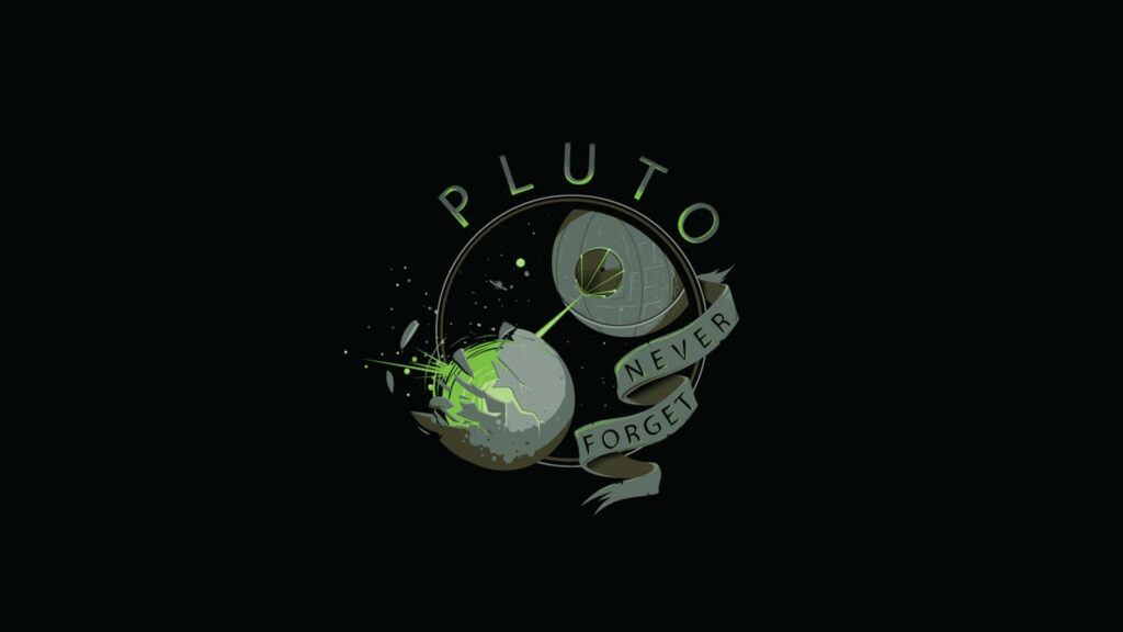 Retro Minimalist Pluto Wallpaper: 'NEVER FORGET' Design in Green