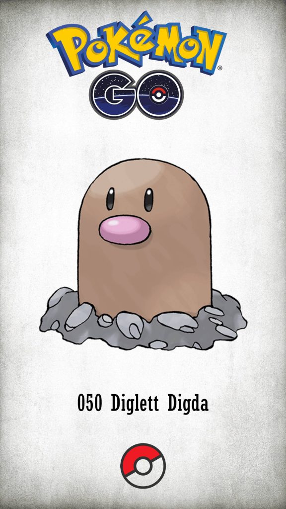 Minimalist Pokémon GO wallpaper with Diglett emerging from dirt on textured off-white background
