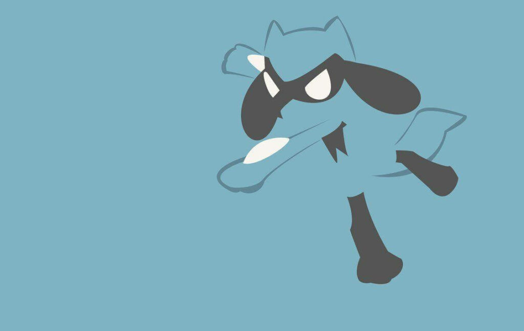 Minimalist Riolu Wallpaper: Simple Blue Design on Light Background
