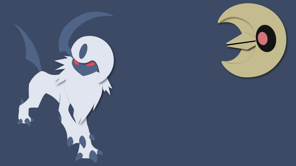 Minimalist Wallpaper: Absol & Lunatone on Dark Blue Background