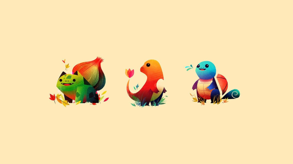 Minimalist Pokémon Wallpaper: Bulbasaur, Charmander & Squirtle Design