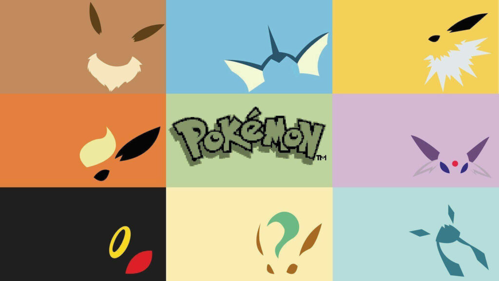 Minimalist Pokémon Silhouette Collage Wallpaper with Logo Background