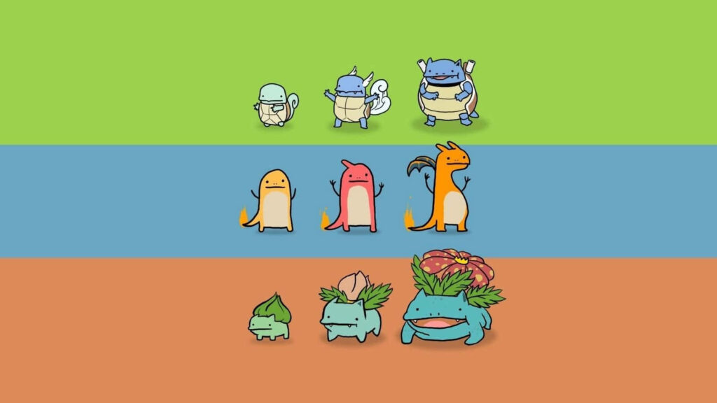 Minimalist Pokémon Wallpaper: Charming Designs in Green, Blue, Orange
