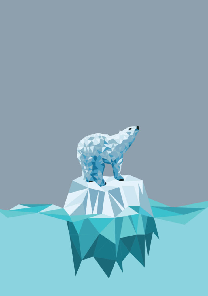 Minimalist Polar Bear Wallpaper: Geometric Design on Gray Background