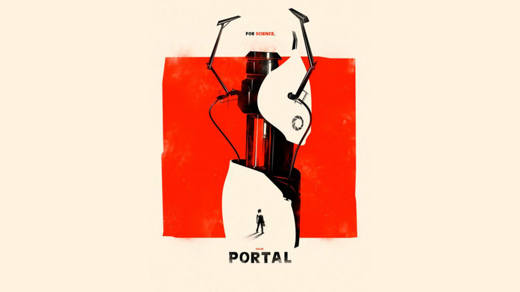 Minimalist Portal 2 Wallpaper: GLaDOS Design on Bold Red Background