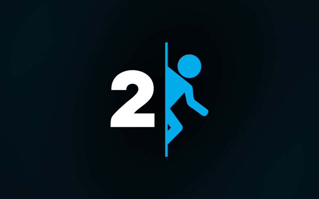 Minimalist Portal 2 Wallpaper: Dark Background & Iconic Blue Figure