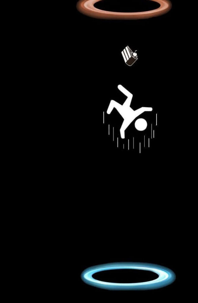 Minimalist Portal 2 Wallpaper: Silhouetted Figure & Cake Design