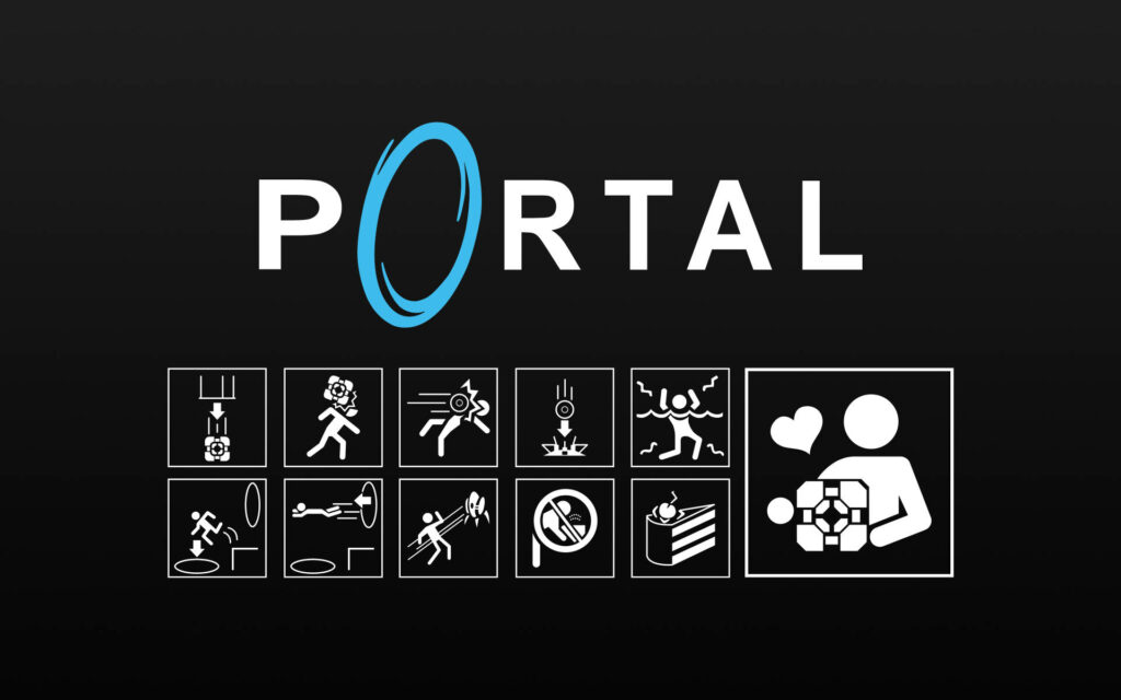Minimalist Portal 2 Wallpaper: Iconic Logo & Gameplay Symbols