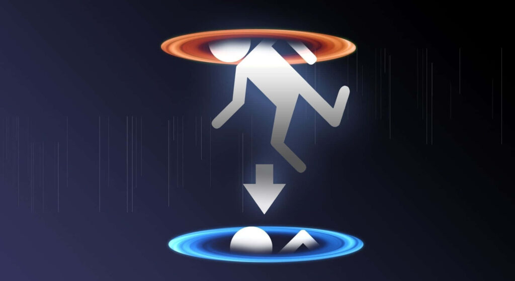 Minimalist *Portal* Game Wallpaper: Test Subject & Iconic Portals