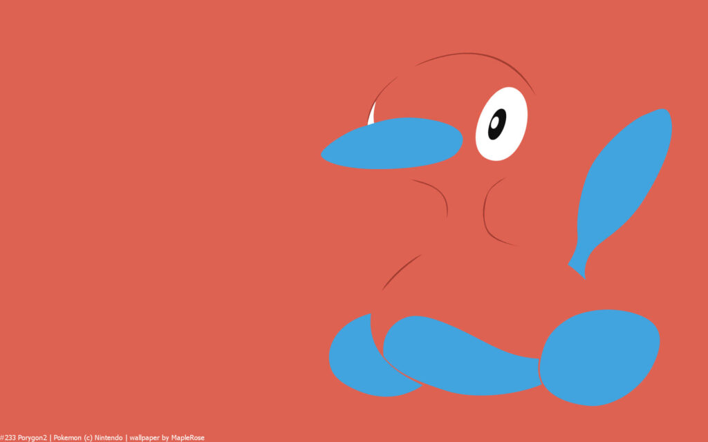 Minimalist Porygon2 Wallpaper on Orange Background - Modern Art