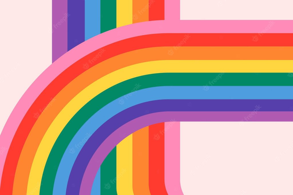 Minimalist Pride wallpaper with vibrant curved rainbow stripes on a clean light background