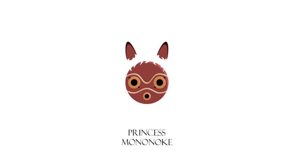 Minimalist Princess Mononoke wallpaper red mask on white background with film title below
