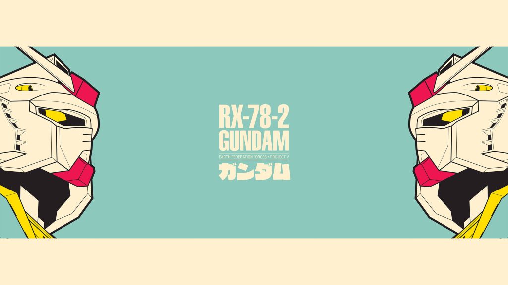 Minimalist RX-78-2 Gundam vector wallpaper with Earth Federation Forces on pastel blue background