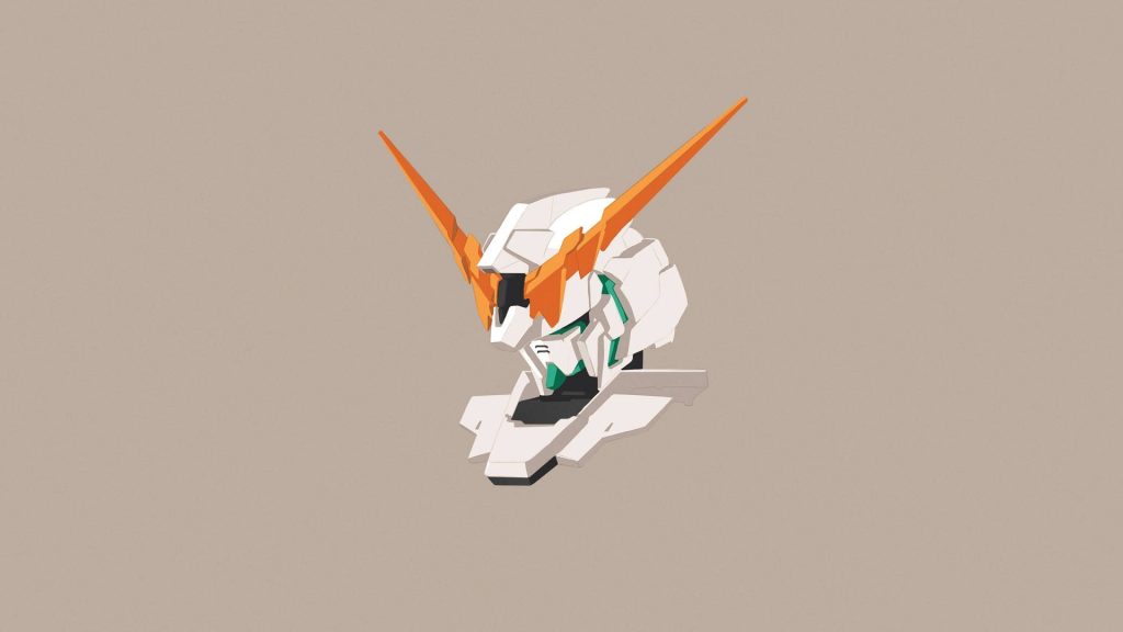 Minimalist RX-0 Unicorn Gundam Destroy Mode wallpaper with white armor orange V-fin turquoise accents