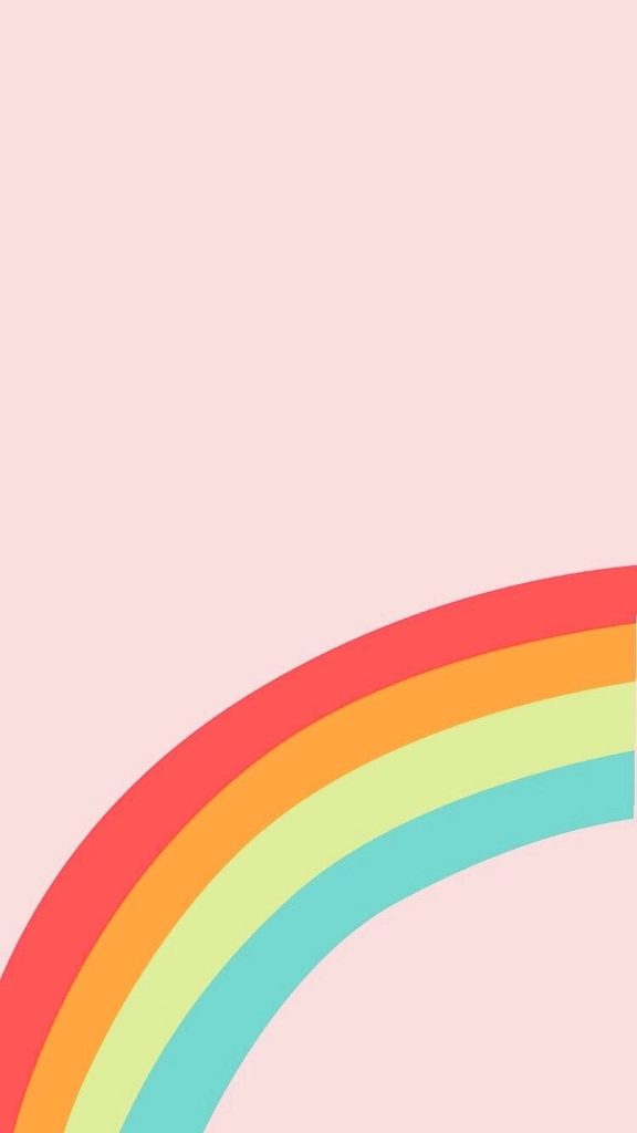 Minimalist pastel pink wallpaper with a vibrant rainbow arch perfect for modern mobile screens