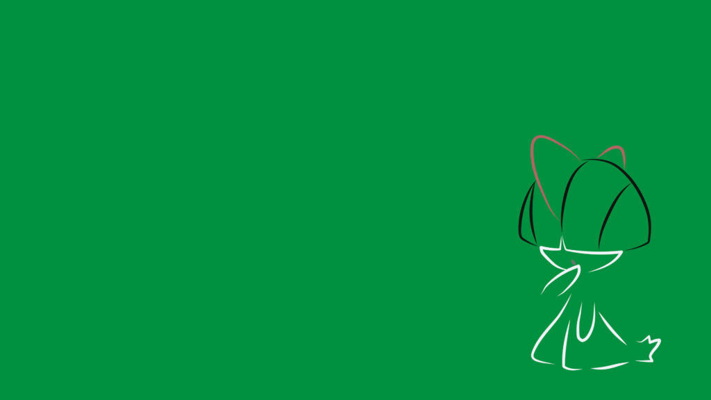 Minimalist Ralts Line Art Wallpaper on Vibrant Green Background