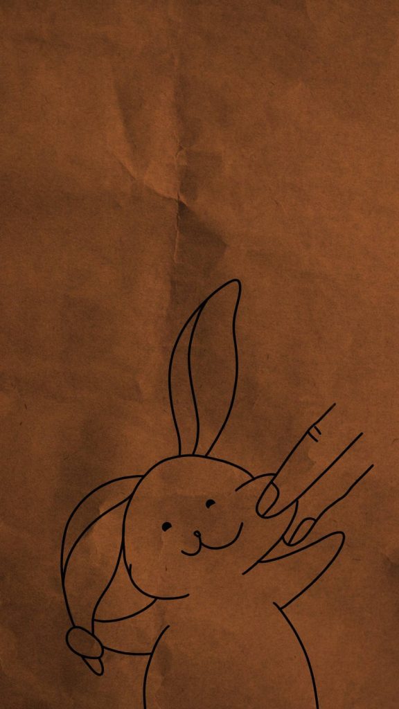 Minimalist Realme 7 wallpaper with cute bunny doodle peace sign on rustic brown paper texture