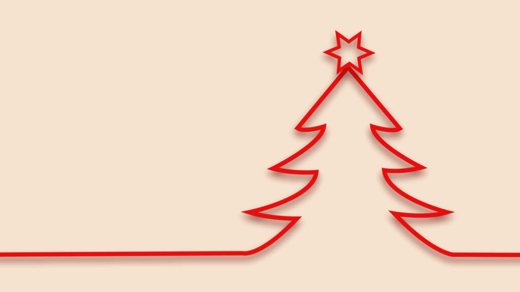 Minimalist Red Christmas Tree Wallpaper on Soft Beige Background
